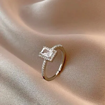 Light Luxury Zircon Super Flash Ring Niche Design Square Diamond Cold Wind Exquisite Opening