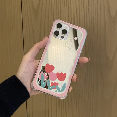 Mirror Tulip Flower Pattern Silicone Phone Case
