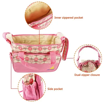 5PCS Baby Nappy Diaper Bags Set Mummy Diaper Shoulder Bags W Nappy Changing Pad Insulated Pockets