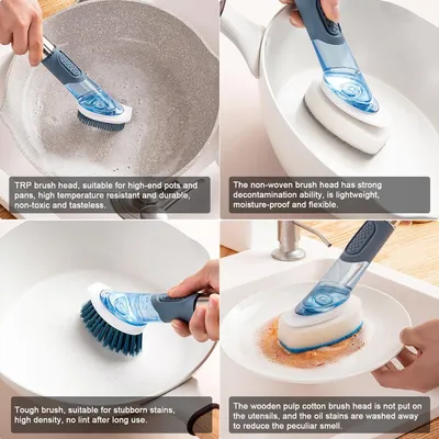 New Multifunctional Dish Brush Household Kitchen Oily Sponge Long Handle Cleaning Brush