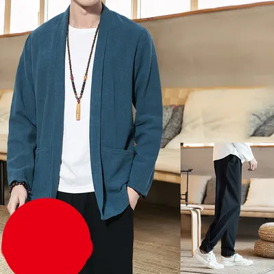 Spring Jacket Retro Cotton And Linen Cardigan Jacket Men's Plus Size Windbreaker