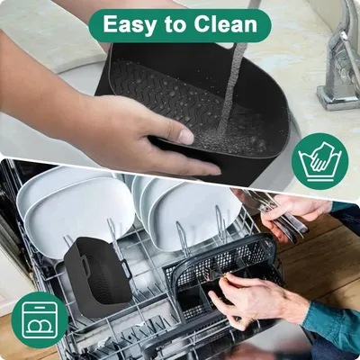2x Air Fryer Silicone Pot Rectangle Baking Tray Basket Liners Insert Dish