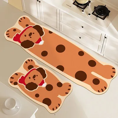 Kitchen Set Absorbent Floor Mat Diatom Mud Wear-resistant Foot Pad Cartoon Non-slip Oil-absorbing Mat Stain-resistant Carpet Anti-Oil, Anti-Slip, Dirty, Easy To Take Care Of Carpet