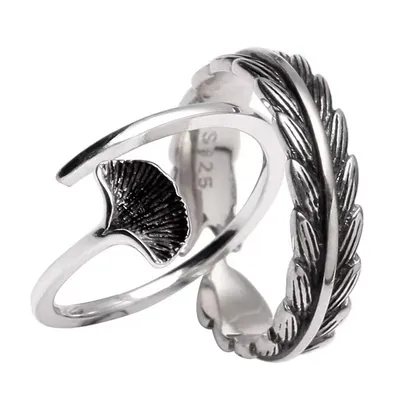 Ginkgo Leaf Vintage Ethnic Style Couple Ring