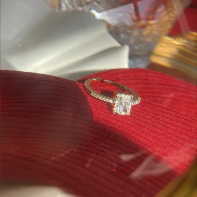 Light Luxury Zircon Super Flash Ring Niche Design Square Diamond Cold Wind Exquisite Opening