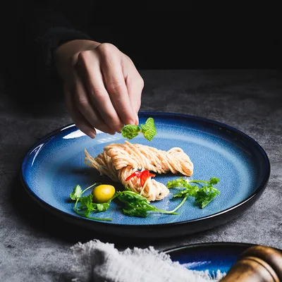Blue Kiln Baked Gradient Ceramic Western Cuisine Plate Meal Tray Restaurant Dish Home Cutlery Plate