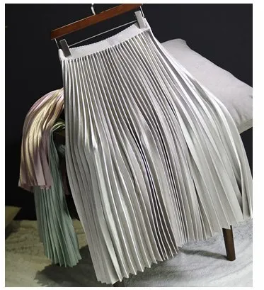 Pure Color Korean Style Pleated Skirt Skirt Mid-length High-waisted Skirt