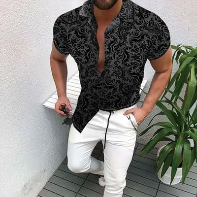 Cross-Border Hot Models Amazon Ebay European And American Men's Short-Sleeved Fashion Shirts Shirts New Tops Men's Trend