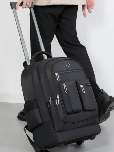 Large Capacity Travel Backpack With Waaheels, Multi Layer Trolley Luggage Bag, Multifunctional