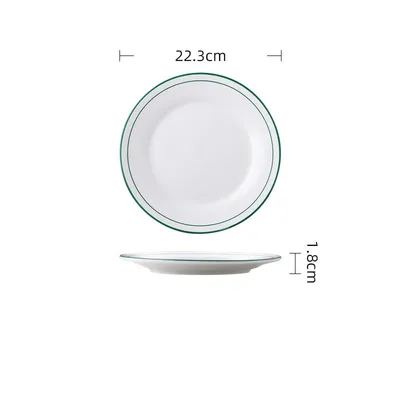 Ceramic Disc Red And Green Line Flat Fried Rice Fried Noodles Dish Head Rice Dish