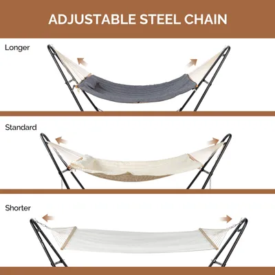 Hammock With Stand, Double-Barrel Hammock With Hammock Bed, Heavy Duty Adjustable Hammock Set For Outdoors, Patio, Yard, Garden, Gray