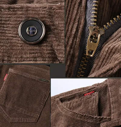 Men's Pockets Corduroy Trousers Winter Slim-fit Straight-leg Casual Pants Clothing