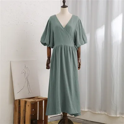 Women's Retro Casual Cotton V-neck Dress
