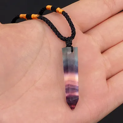 Colorful Fluorite Column Pendant Necklace Color Fluorite Hexagonal Column Pendant