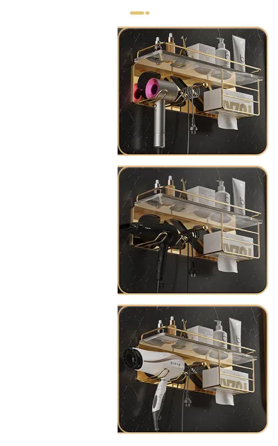 Wall Mounted Hair Dryer Storage Rack In Bathroom