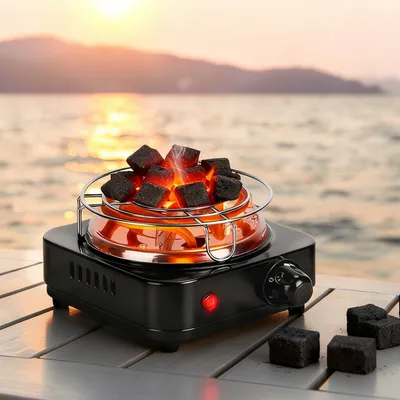 1Pc Electric Charcoal Burner 500W Hookah Charcoal Burner Compact Coal Burner For Hooka Cubes Shisha With Grill And Tongs 5 Temperature Gears Thermostat Control For Spring Summer