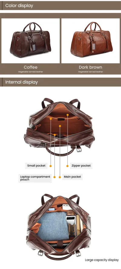 Vegetable Tanned Leather Luggage Bag, Men's Bag, Sports And Fitness Bag, Genuine Leather Business Handbag, Short Distance Outdoor Travel Bag