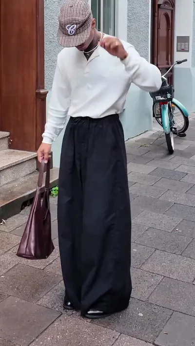Men's Casual Elastic Waist Wide Leg Pants