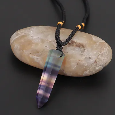 Colorful Fluorite Column Pendant Necklace Color Fluorite Hexagonal Column Pendant