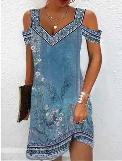 Women's Printed Slim Fitting Dress