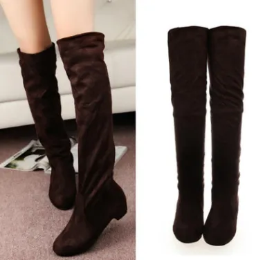 Autumn and winter new European and American over the knee stretch boots low heel suede wear women's shoes skinny legs foreign trade women's boots wholesale