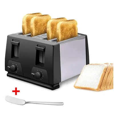 4 Slice Extra Wide Slot With Variable  Defrost Reheat Black Toaster New