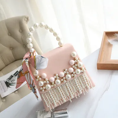 Women's pearl beaded tassel shoulder bag