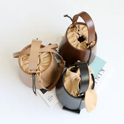 Leather mini bucket bag