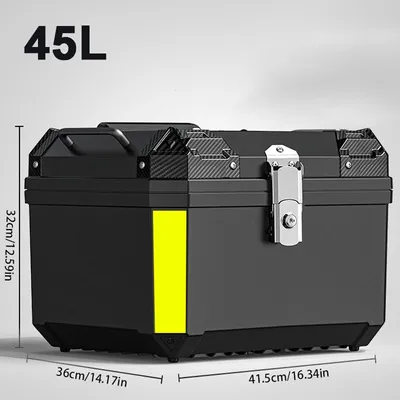 45L Motorcycle Rear Top Box Luggage Top Tail Carrier Case With Reflective Black