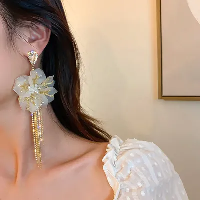 Asymmetric Flower Women Exaggerated Tassel Earrings
