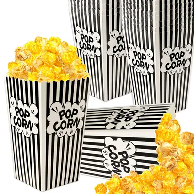 Mini Paper Popcorn Bags, Small Popcorn Bags Black And White Movie Night Popcorn Boxes For Kids