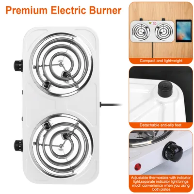 2 Color Options -- 1Pc 2000W Electric Double Burner For Spring Season Cooking Portable Coil Heating Hot Plate Stove Countertop RV Hotplate With Non Slip Rubber Feet 5 Temperature Adjustments