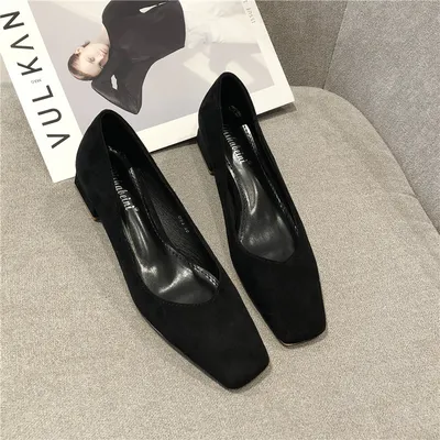Square Toe Chunky Heel Suede Single Shoes Versatile Mid-heel Shoes