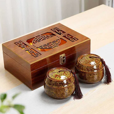 Ceramic Kiln Turned Tea Canister Wooden Box