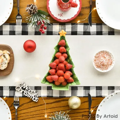 Christmas Trees Merry Xmas Table Runner, Seasonal Winter Holiday Kitchen Dining Table Decoration