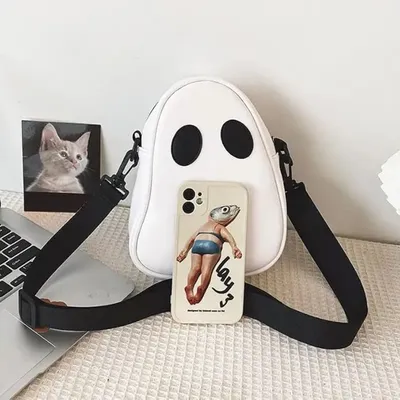 1Pcs Halloween Cute Ghost Purse PU Leather Crossbody Bag Shoulder Bag For Women's Spooky Trick Treat