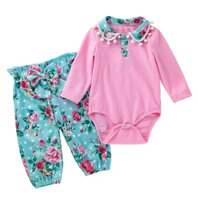 Baby long-sleeved one-piece chiffon pants suit