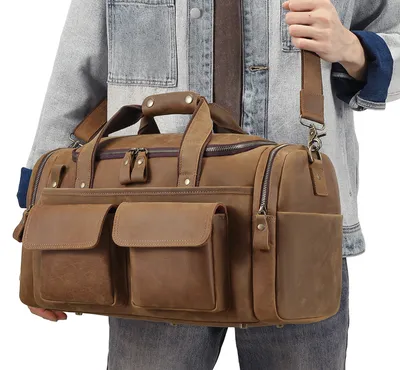 New Men's Genuine Leather Travel Bag, First-Layer Cowhide, Large Capacity Men's Handbag, Casual Travel And Business Trip Luggage Bag