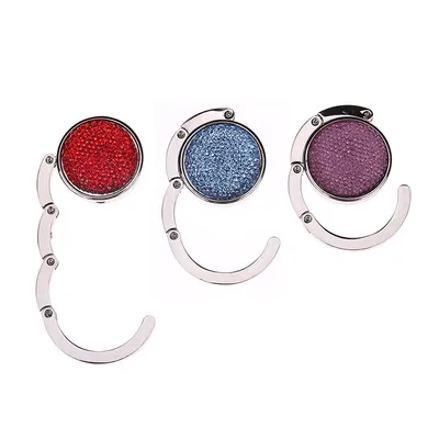 Bag Table Hook Fashion Outdoor Portable Foldable Round Shiny Diamond Purse Handbag Bag Table Hook Hanger Key Bag Hanger