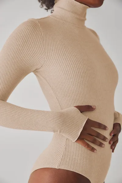 Fashion Ladies Bodysuit Solid Color Turtleneck Long Sleeves