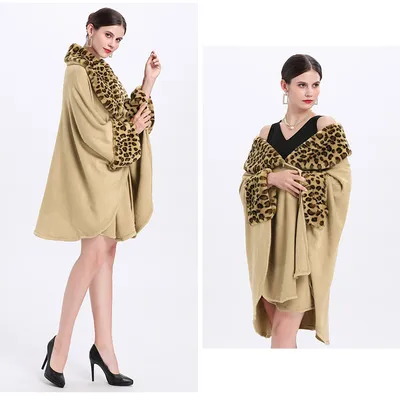 Loose Plus Size Fashion Fox Fur Collar Cloak Cape Women