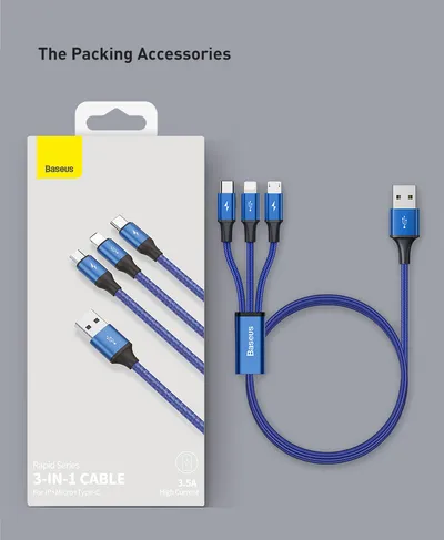 Rapid Series 3 In 1 Cable  For IP Plus Micro Plus Type C Dark Blue