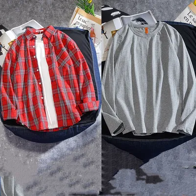 Spring And Autumn Ins Plaid Shirt Men's Long Sleeve