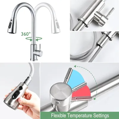 Kitchen Sink Mixer Taps Pull Out Spout Spray Single Lever Modern Mono Tap