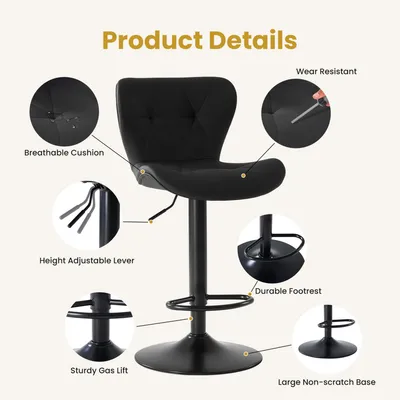 Modern Bar Stools Set Of 2, Adjustable Faux Leather Upholstered Swivel Bar Stools