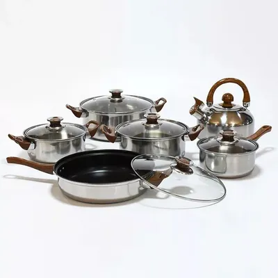 NEW 12pcs Stainless Steel Cookware Saucepan, Casserole & Fry Pan Set With Glass Lid UK