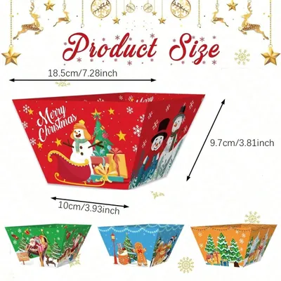 12 PCS Christmas Paper Food Tray Xmas Decorations Christmas Gingerbread Man Disposable Snack Popcorn Bowl Popcorn Containers Boxes For Winter Christmas Party Supplies