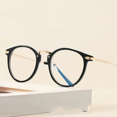 Unisex Fashio Retro Round Glasses Frame TR90 Flat Mirror