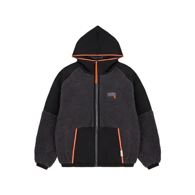 Thickened Lamb Wool High Neck Hooded Zipper Coat Jacket