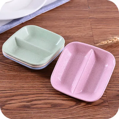 Household Tableware Double Grid Wheat Straw Saucer Small Plate